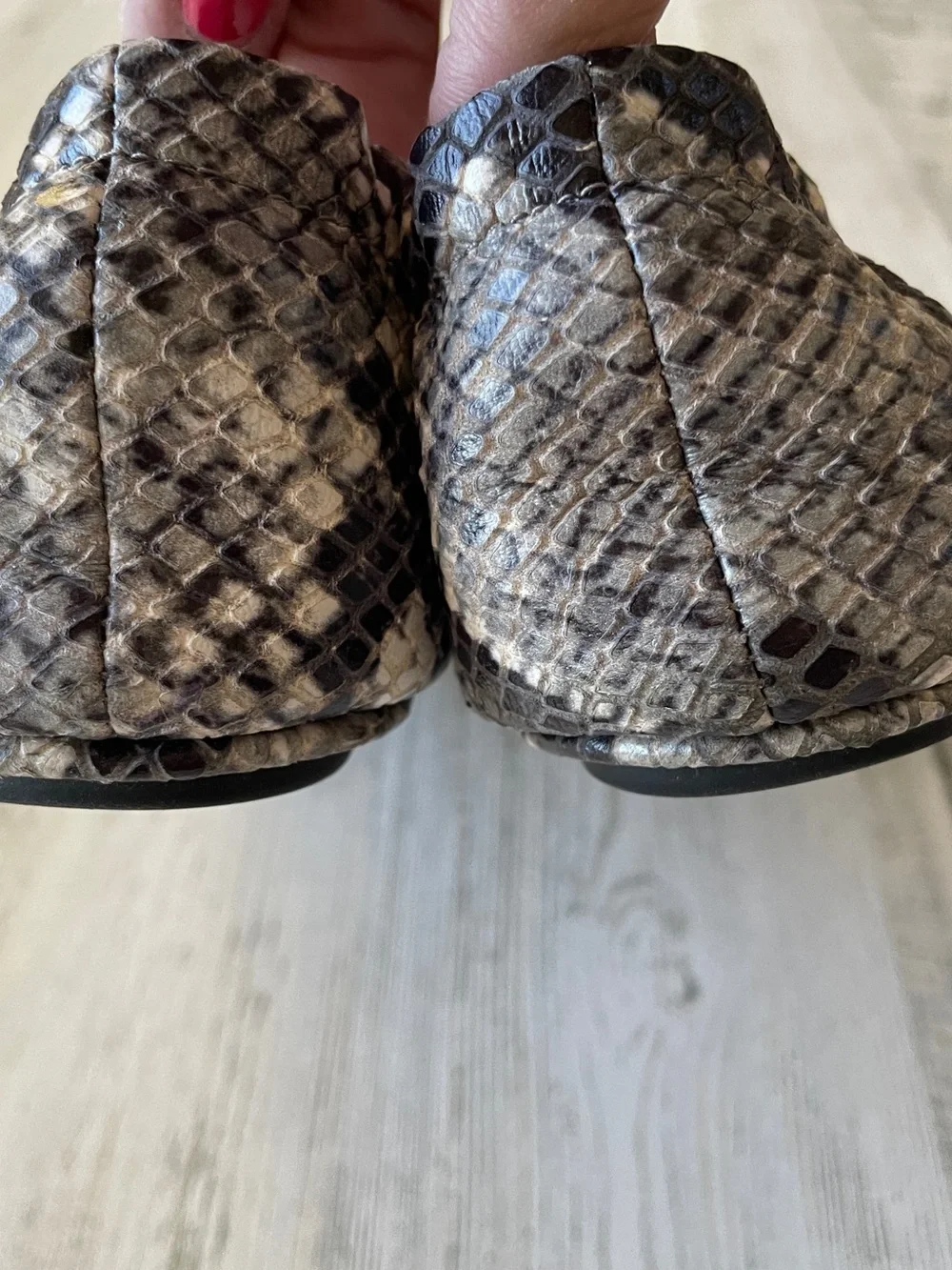 Tory Burch Gray & Black Snake-Print Reva Logo Ballet Flats 8.5